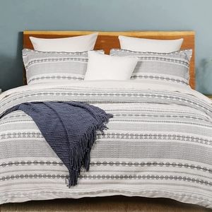 PHF Cotton Jacquard Duvet Cover Set - grey/cream
